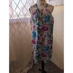 Tommy Bahama Blue Pink Floral Silk Blend Halter Tie Back Shift‎ Dress TW61245 L